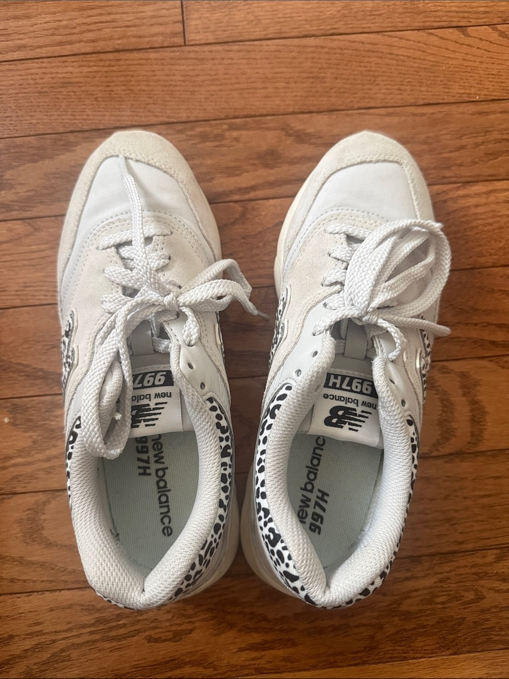 New Balance Women's White Sneakers with Black Leopard Accents
